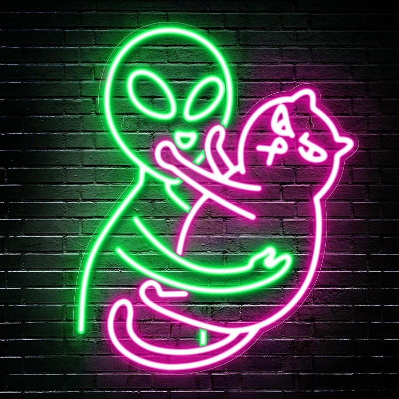 Party Games Best - Letreiro Neon Alien Cat, Luz LED